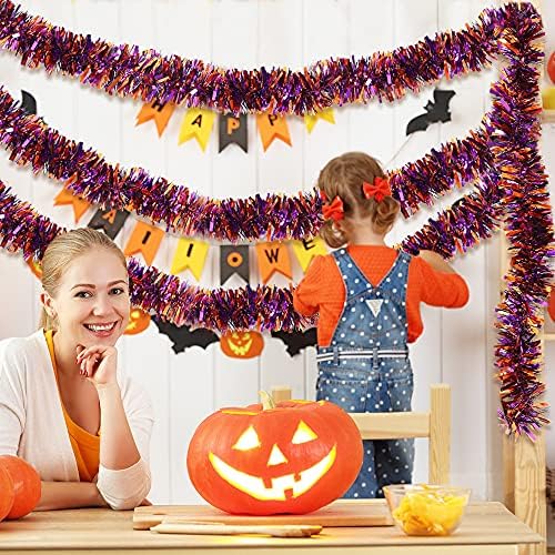 Ximishop 5pcs 33 pés Halloween Garlands, laranja preta e roxa pendurada na guirlanda metálica para suprimentos de festas de Halloween, decorações de férias internas e externas