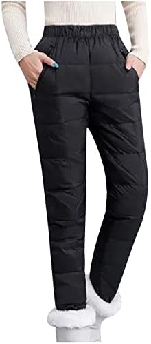 Calça feminina de baixo para mulheres elásticas clássicas de cintura alta acolchoada perna acolchoada calça quente compressor