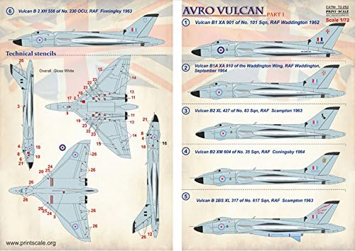 Decalque para avião Avro Vulcan, Parte 1 Acessórios 1/72 Escala de impressão 72-252