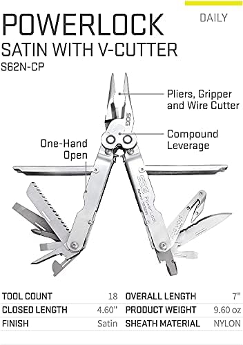 SOG Multitool - Powerlock Powerlock Ponte de alicates multitool, cortador de arame eletricista multi -ferramenta com