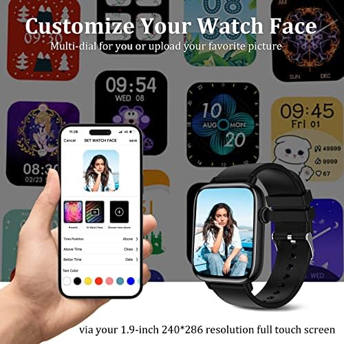 Lojusimeh Smart Watch, smartwatch de 1,9 polegadas para o rastreador compatível com os telefones Android e iOS com rastreamento de sono com frequência cardíaca, SPO2, assistente de voz, 25 Modos Sport Fitness Watch