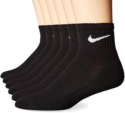 Nike Mens Performance Cushion Quarter Socks, preto/branco, grande