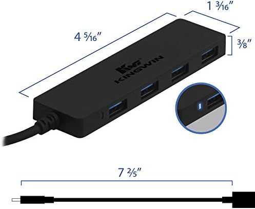 Kingwin USB Hub 4 Porta USB C para USB 3.0 Hub de dados para Mobile SSD, MacBook, Mac Pro / Mini, IMAC, Chromebook, Surface Pro, USB Flash Drives, Notebook PC, XPS e muito mais [Ultra Slim]