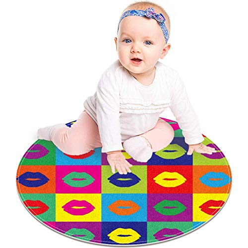 Padrão de lábios pop art artes colorido, capacho não deslizante de 23,6 de tapete redondo tapetes tapetes para crianças quarto de bebê quarto berçário