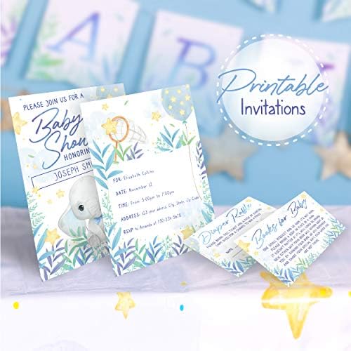 Joyful Toys 20 Convites de elefantes do chá de bebê com 20 envelopes, 20 cartões de sorteio, 20 cartões de solicitação de livro de chá