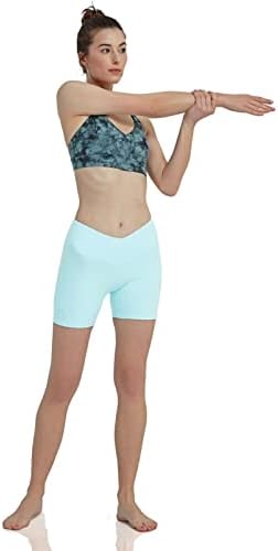 shorts de motociclista de sissycos V-Waist com bolsos para mulheres de controle de ioga de controle de barriga de retenção de shorts 4 / 6