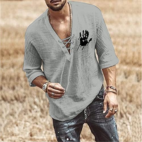 UBST MEN's V Neck Lace-up Henley Shirts, Summer Graphic String 3/4 Manga Casual Hippie Beach Tee Tops para homens