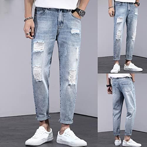 Martmory mass magros e magros jeans esticados moda cowboy ocidental danificada na perna reta calça jeans Hip Hop Hole