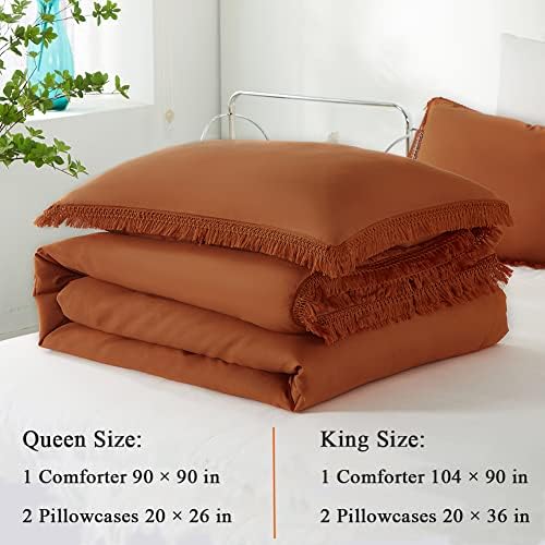 Jolusere Burnt Orange Comforter Set Size King Size com borlas BOHO Terracotta Rust Bedding Sets Setes Shabby Chic Microfiber