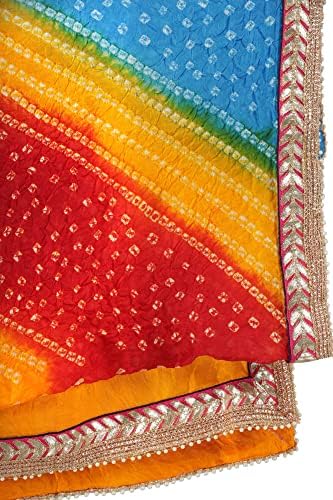 Exótico Índia Multi-Colored tie-dye Bandhani Dupatta de Gujarat com Zari Patch Border and Beadwork-Art Silk