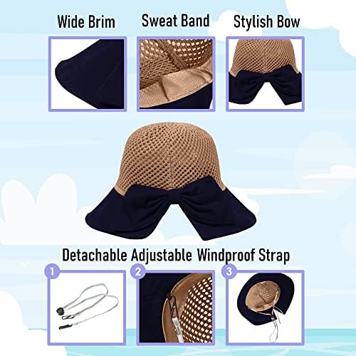 Chapéu de sol de palha para mulheres, limite de proteção UV de 50+ da aba upf com arco, chapéu de praia embalável dobrável