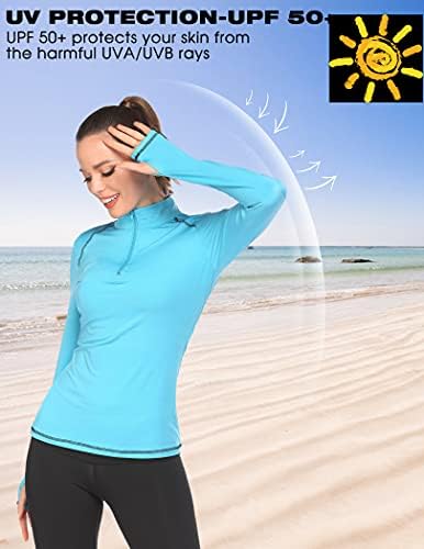 Camisas atléticas de manga comprida feminina de pinspark 1/4 Pullover zip de corrida de troca de ioga com tampa de ioga com buraco