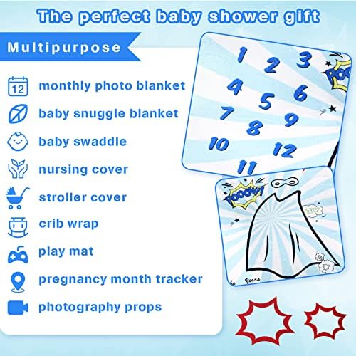 60 x 40 Superhero Baby Milestone Blanket Premium Prento do Mês Infantil Premium com Quadros Felos Penas de Caso de Cenário