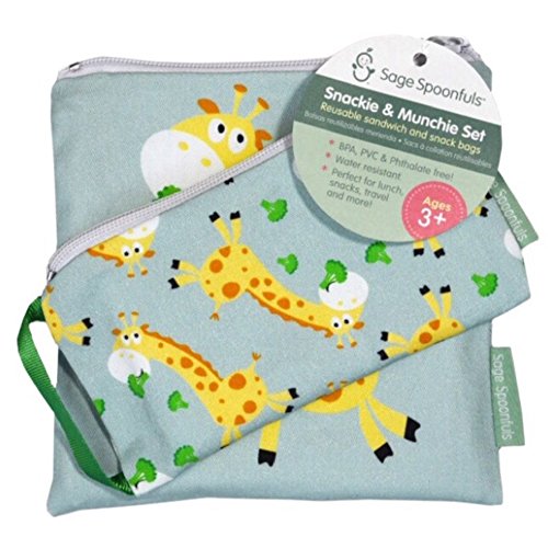 Sage Spoonfuls Snackie e Munchie reutilizável sanduíche e lanches - Conjunto de 2 - Giraffe - Exterior de algodão, livre