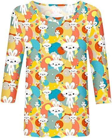 Camisa de coelhinho da Páscoa para mulheres 3/4 manga camiseta blusa moderna túnica de túnica redonda na túnica de túnica