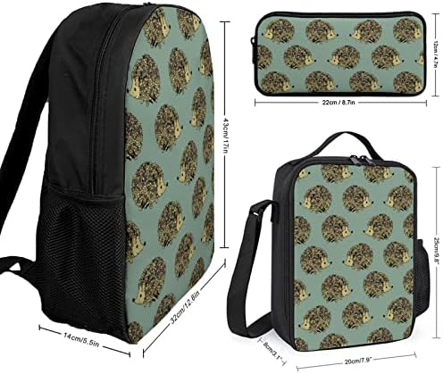 Conjuntos de mochilas escolares de ouriço fofos para estudante de bookbag impresso fofo conjunto com lancheira isolada e caixa de