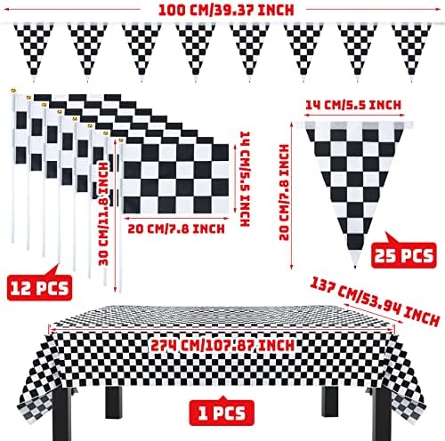 80 PCs Decorações de festas de carro de corrida incluem pneus infláveis ​​de bandeira quadriculada Balões, toque de mesa de mesa de