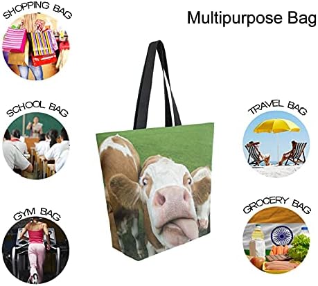 Zzxxb engraçado vaca reutilizável bolsa de compras de mercearia bolsa bolsa de tela grande ombro de bolsa lavável dobrável para