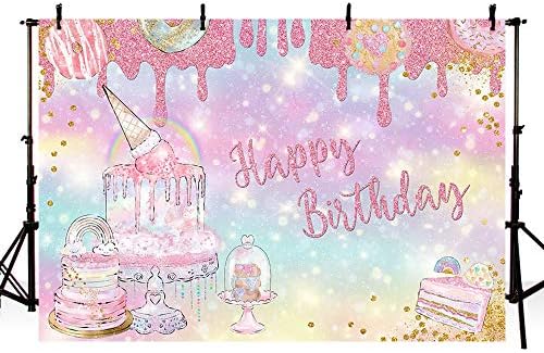 Mehofond Ice Cream Birthday Birthday Cenário para meninas Glitter Rainbow Donut Sobersert Candy Birthday Party Decorations
