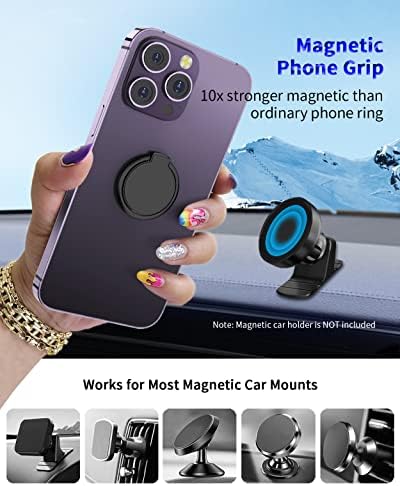 Grip do telefone magnético da Nicwea [4 ímãs fortes] Montagem para toda a superfície de metal, anel de telefone de metal ultra-sedido para suporte de carro magnético compatível com o iPhone 14/13/12 Pro Max, Samsung e qualquer telefone, preto