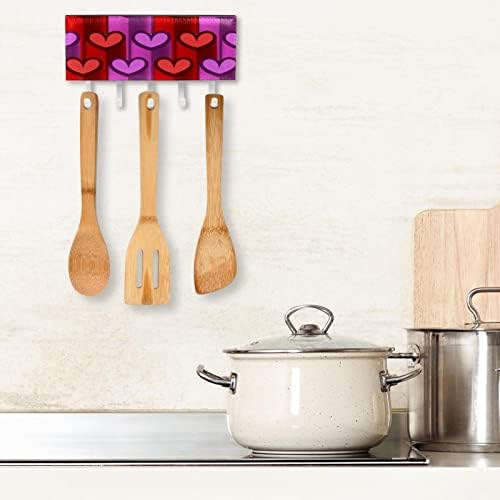 3D Purple Red Heart Love Pattern Rack Organizer com 5 ganchos parede banheiro da cozinha da cozinha rack de prateleira