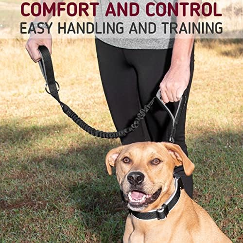 Leashboss Tactical Dog Leash - Leash de cães para cães pesados ​​K9 Treinando coleiras para cães - coleira de cães militar para cães grandes - bungee tatical bungee para cães grandes - absorção de choque com 2 controle de alça de controle de alça