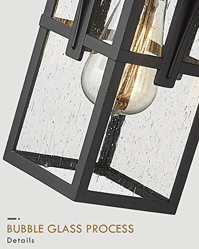 Luminária ao ar livre, grande lanterna de parede externa HWH, luz de montagem na parede de 1 luz com vidro semeado, acabamento preto