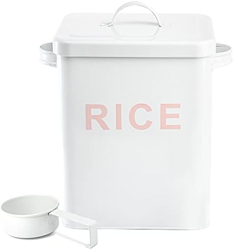 Recipiente de armazenamento de arroz de metal de 10 lbs, recipiente de arroz quadrado com tampa e colher de medição,