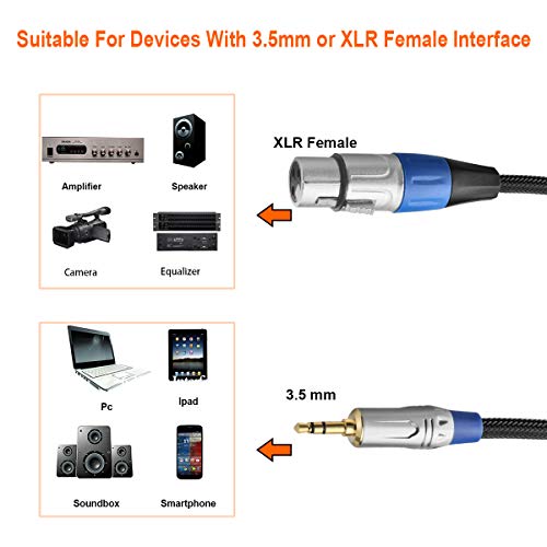 Tisino XLR a 3,5 mm Cabo de microfone, fêmea XLR a um cabo de microfone de 1/8 de polegada para câmeras de câmera, câmeras
