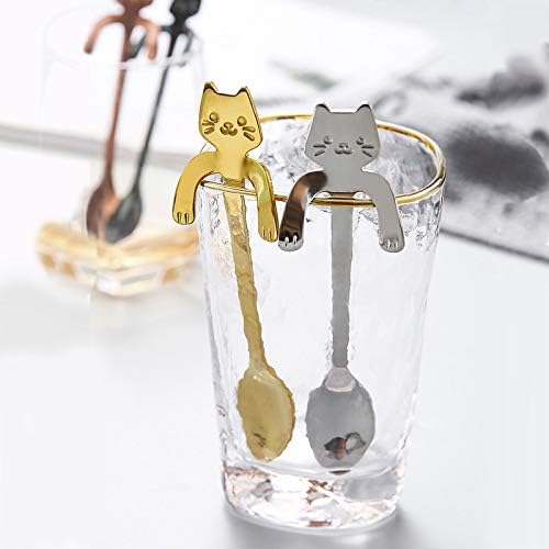 LMMDP 3 PCs Mini Café Spoons Cartoon Cats Pequeno Tea Kitty Kitty Solping Spoon Metal Stainless Aço Ferramentas de bebida