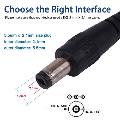 Cabo de alimentação USB para DC, Yeworth [2 pacote] 0,25m USB 2.0 A Tipo macho para CC 5,5 x 2,1mm DC 5V Cabo do conector