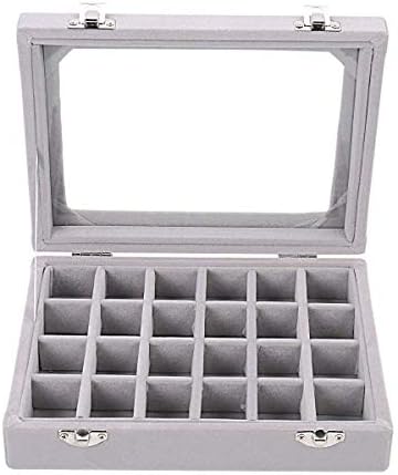 Caixa de armazenamento de breol de veludo pitcircle 24 Compartamentos de jóias exibição de anel de jóias, vitrine da