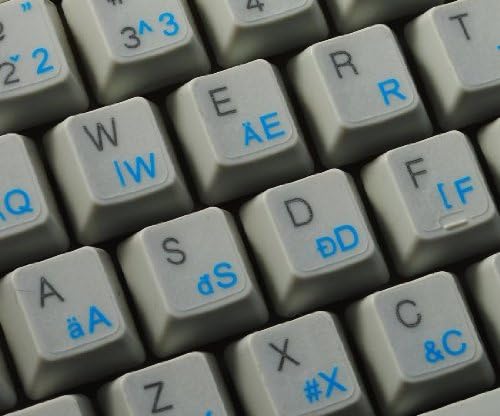 Adesivos de teclado húngaro com letras azuis em fundo transparente