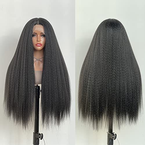 Perucas retas yaki para mulheres negras 13x4x1 t Parte de peruca sintética de peruca de renda sem gúdio perucas intermediárias