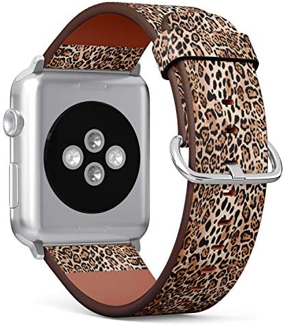Compatível com as séries de relógios Apple 5, 4, 3, 2, 1 Banda de acessórios de pulseira de pulseira de couro Banda de acessórios + adaptadores - estampa de animal natural