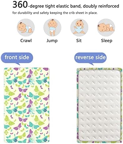 Folha de berço com tema de borboleta, lençóis de colchão de berço padrão lençóis macios e respiráveis ​​lençóis de berço-bebê