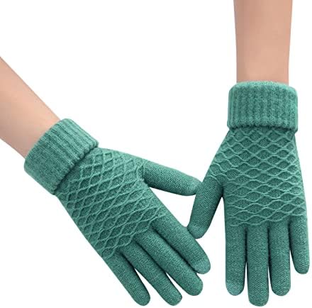 Luvas de inverno homens mulheres clima frio, luvas para mulheres lã de malha de touchscreen quente luvas térmicas A-verde