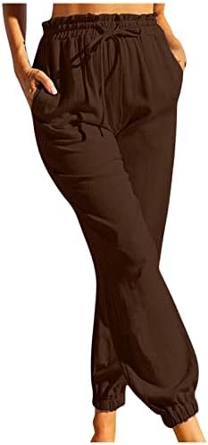 Calça de linho de algodão feminina de chgbmok calças de harém de cordão elástico com bolsos coloridos casuais colorido leve