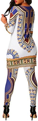 Top feminina de camisa estampada africana e calças conjuntos de ternos tribais 2 peças