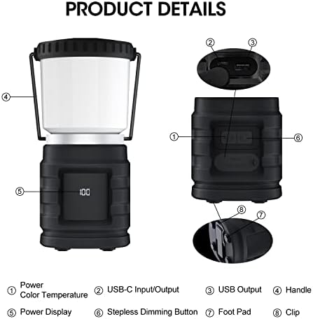 Lanterna de acampamento de LED, luz de acampamento à prova d'água, lanternas do banco de energia de 4000mAh, luz alimentada por bateria, 4 modos lanterna recarregável USB, luz de emergência, kits de sobrevivência de furacões, equipamento de acampamento