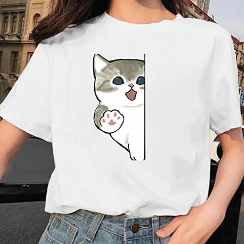 Camisetas gráficas de gato de verão de verão feminino