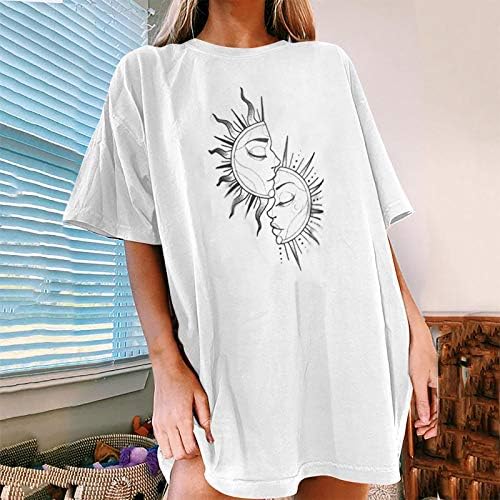 Womens Summer tops vintage sol e lua com padrão casual manga curta blusa blusa plus size tops para mulheres