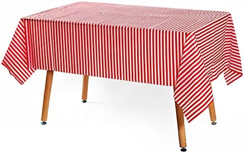 Toalha de mesa de festas de piquenique plástico descartável, 2 pcs Red Stripe Branco Toeira de comprimido de piquenique de plástico