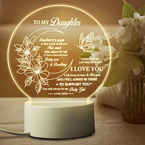 Yoette Filha Presentes da Mom Night Light Acrílico Gravura USB Luz noturna de baixa potência, aniversário, casamento, Mãe Filha
