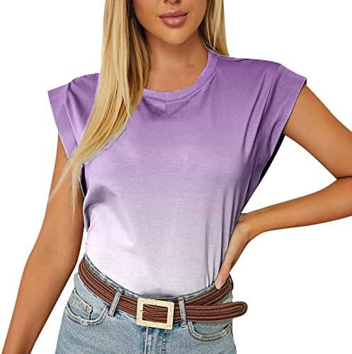 Mulheres Casual Casual Round Round Gradiente de verão Impressão Casual Casual Camiseta Top Top Basic Short Mulheres Camisa