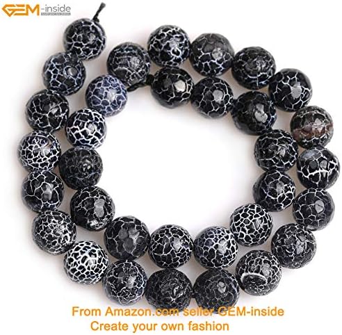 Gem-Inside Black Agate Gemstone Minchas soltas de 12 mm de gelo redondo energia de pedra de pedra para jóias fazendo 15