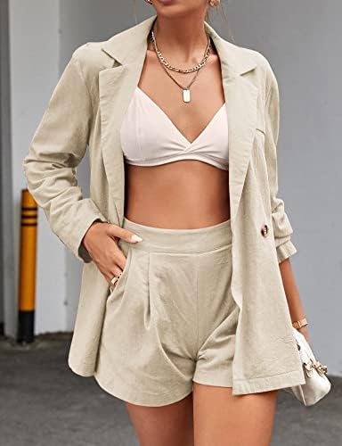 Hotouch feminino de 2 peças roupas de manga longa e shorts conjuntos de ternos com bolsos fatos de negócios casuais de jaqueta
