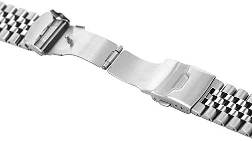 Sinaike Super escovado e polido 3D Solid Silver Stainless Watch Watch Bracelet Band 22mm Segurança Dupla fivela de fivela