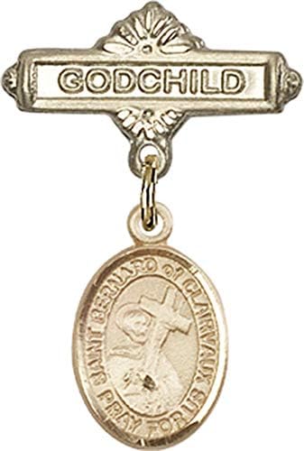 Distintivo para bebês cheio de ouro da Religiousion com St. Bernard de Clairvaux Charm e Godchild Badge Pin