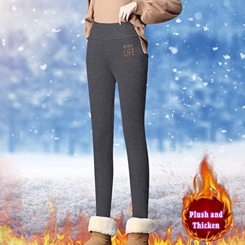 IIUS Leggings de lã para mulheres inverno quente perneiras térmicas de alta cintura alta calças elásticas calças calças de
